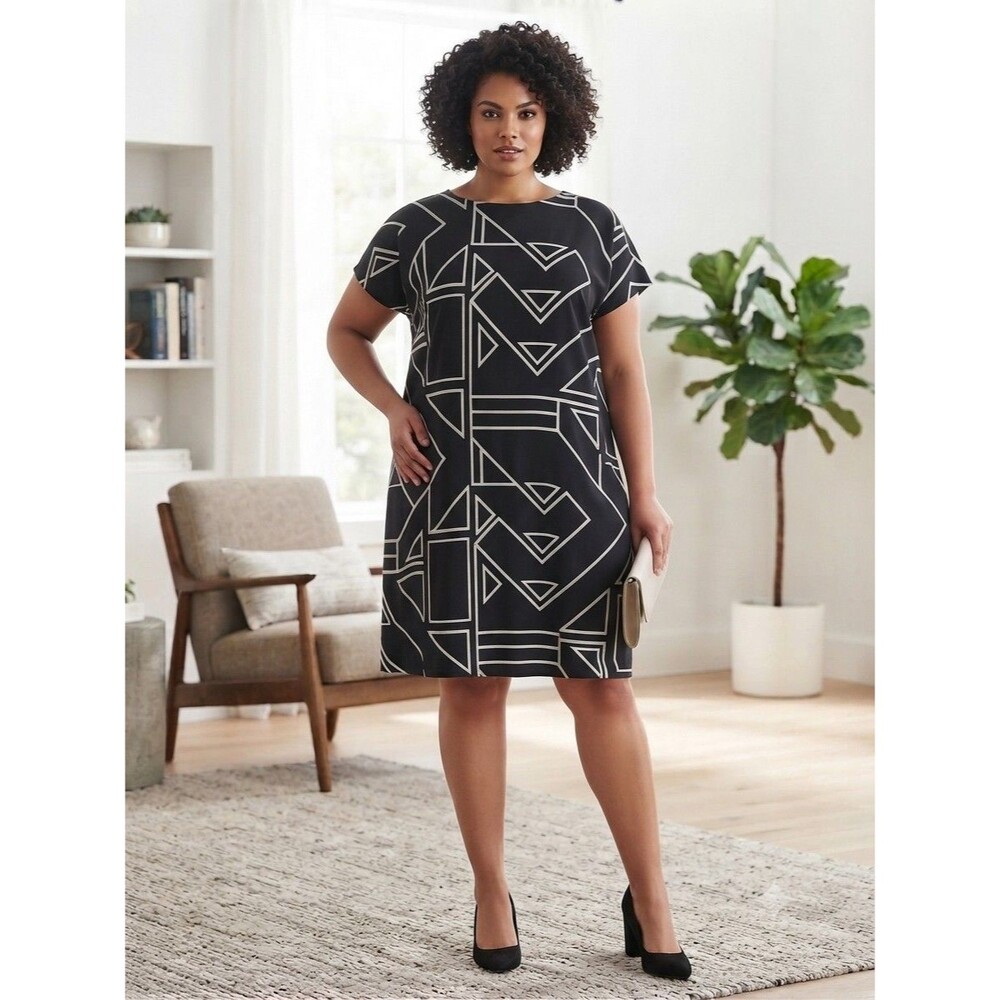 Lauren Ralph Lauren Dress In a Geometric Black and Ivory, Office Art To Wear